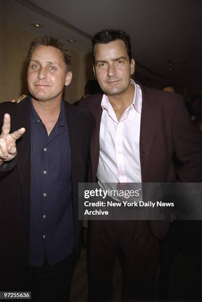 Emilio Estevez and his brother, Charlie Sheen, get together at a Showtime Cable TV luncheon at W Hotel. The renamed Sheen co-stars with his brother...