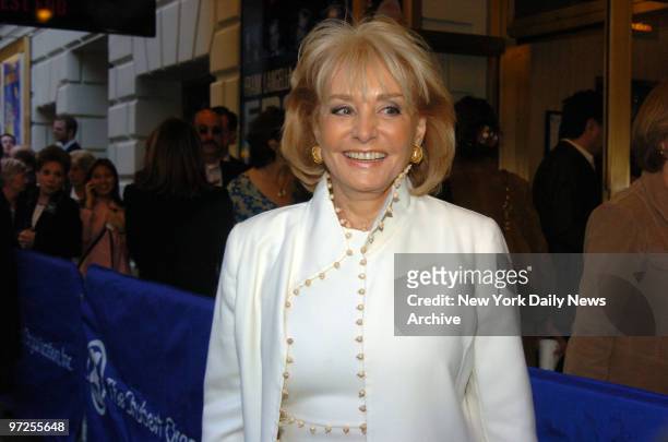 Barbara walters arrives for the Opening Night performance of the B'Way Play 'Frost Nixon" held in the Bernard B Jacobs Thea...