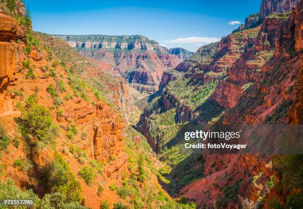 grand canyon north kaibab trail brücke unten supai tunnel arizona - supai stock-fotos und bilder