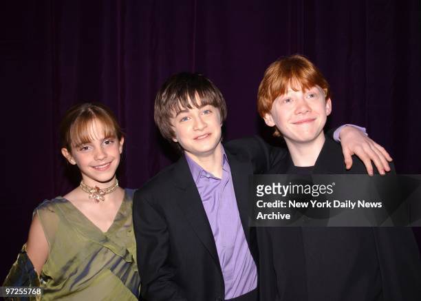 Emma Watson, Daniel Radcliffe and Rupert Grint get together at the New York premiere of "Harry Potter and the Sorcerer's Stone" at the Ziegfeld...