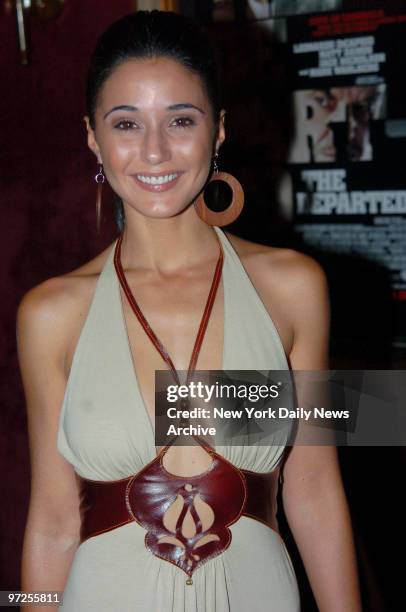 Emmanuelle Chriqui arrives at the Ziegfeld Theatre for the New York premiere of the movie "The Departed."