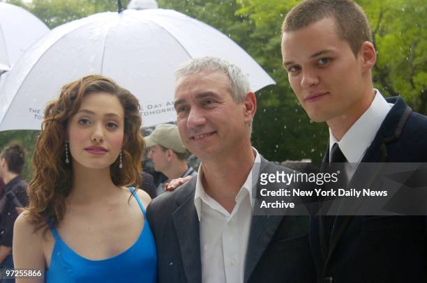 Emmy Rossum, Roland Emmerich and Austin Nichols arrive at the Museum of Natural History for the world premiere of the movie "The Day After Tomorrow."...