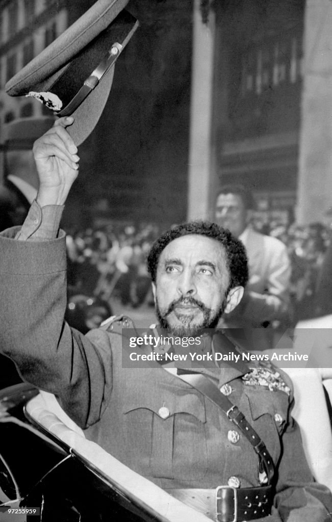 Emperor of Ethiopia Haile Selassie (1892-1975) tips his hat