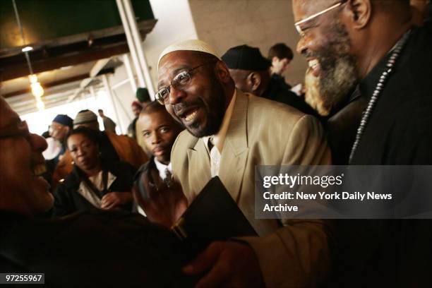 Iman Umar Jalil greets supporters in Morningside Heights. Several city clergy members showed their support for the Imam, who was relieved of his...