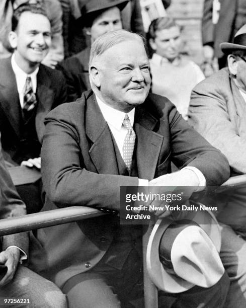 Herbert Hoover attends the fifth game of the World Series at Yankee Stadium.