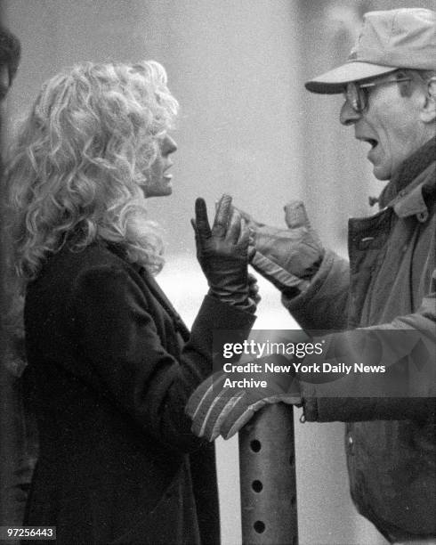 Farrah Fawcett gets the word from Leonard Nimoy. She is here to shoot new romantic film comedy for him with co-star Gene Wilder.