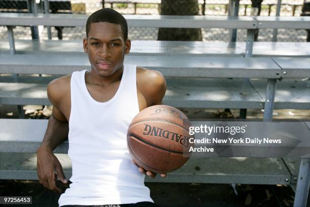 High School basketball player Greg Johnson takes a timeout while practicing at the Frederick Samuels Community Center, 144th St. And Lennox Ave. He's...