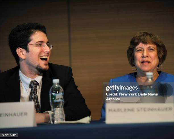 Beating victim Bryan Steinhauer at press conference at Mt. Sinai hospital where he discusses his recovery with his doctors and mother Marlene...