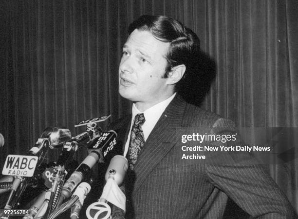 Beatles' manager Brian Epstein in a press conference at Americana Hotel.