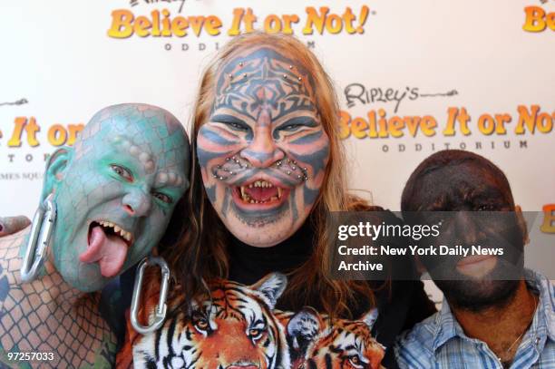 Erik Sprague, Dennis Avner and Danny Ramos Gomez attend the opening celebration of the new Ripley's Believe It or Not Odditorium in Times Square.