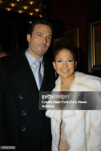 Ben Affleck and fiancee Jennifer Lopez arrive at the Ziegfeld Theater for the premiere of the movie "Maid in Manhattan." She stars in the film.