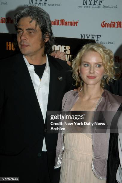 Benicio Del Toro and Naomi Watts are on hand for the closing of the 41st New York Film Festival, featuring the movie "21 GRAMS," at Avery Fisher Hall.