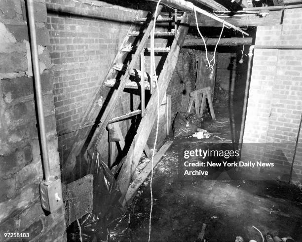 Home of Edith Bouvier Beale at West End Road in East Hampton, L.I. Shows electirc switch hanging and stairs caved in.