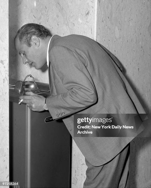 In Court Joseph "Joey" Gallo, also known as "Crazy Joe" and "Joe The Blond", imbibes water after decision was put off in bid to have his bail reduced...