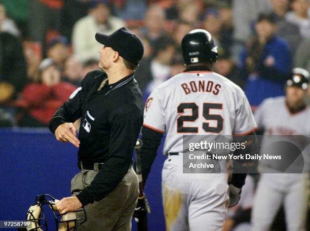 Home plate umpire Dan Iassogna ejects San Francisco Giants' Barry Bonds after Bonds argued too vehemently a strike-three call in the eighth inning....