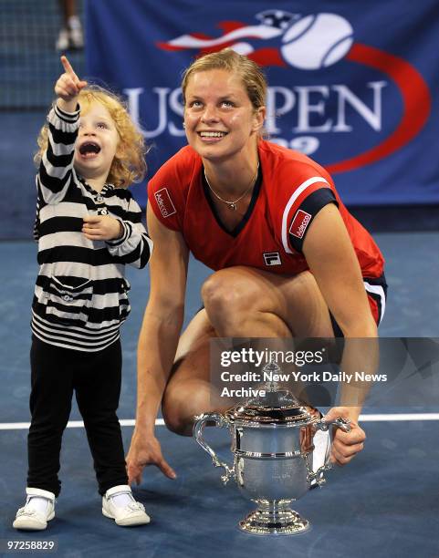 Kim Clijsters with daughter Jada Ellie after she won the Women's Singles Final playing Caroline Wozniacki September 13, 2009 at the U.S. Open in...