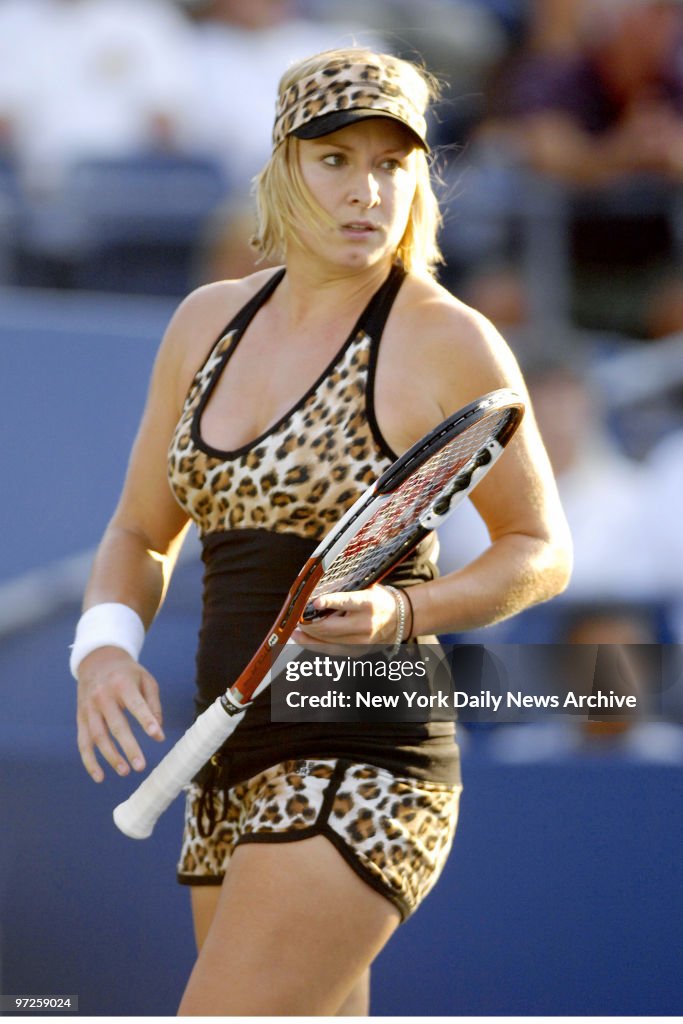 Bethanie Mattek of the United States wears a leopard-print o