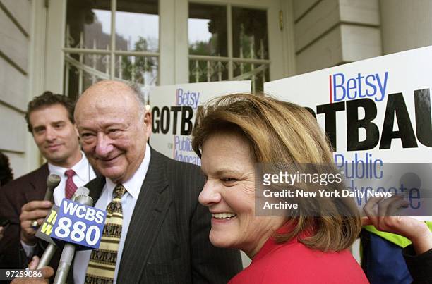 Betsy Gotbaum is introduced by former Mayor Ed Koch outside City Hall, where she announced her candidacy for public advocate. Gotbaum is president of...