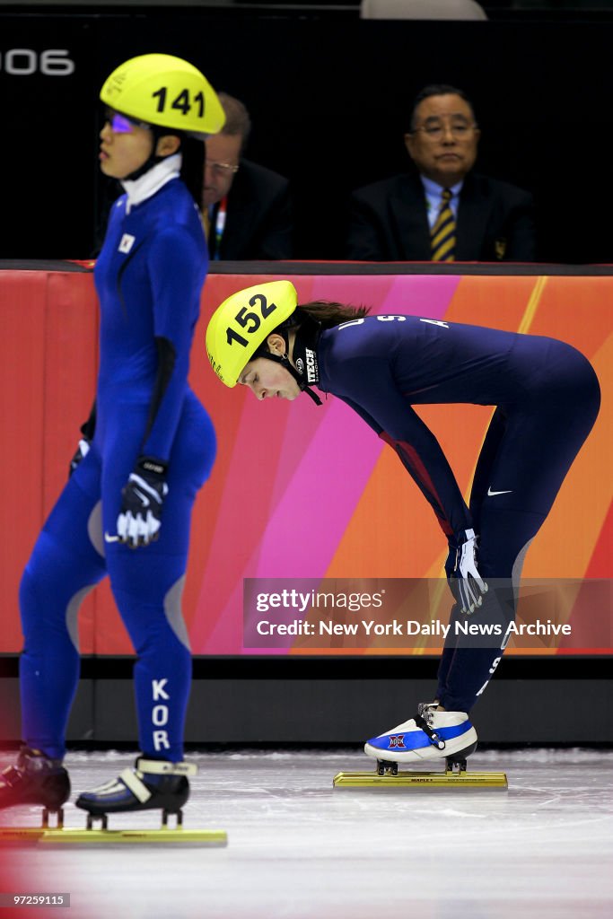 Kimberly Derrick of the U.S. pauses after competing in the 1
