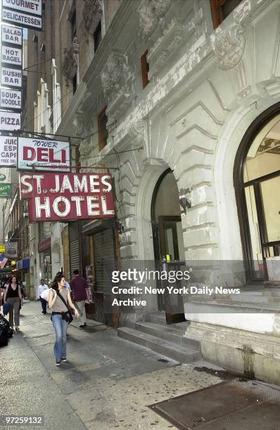 Exterior of the St. James Hotel on W. 45th St. Where British murder suspect Richard Markham rented a room. Markham, who confessed to killing and...