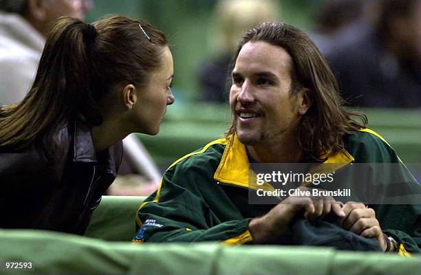 Australia's Pat Rafter with his girlfriend Lara Feltham before his training session to prepare for The Davis Cup Final between Spain and Australia at...