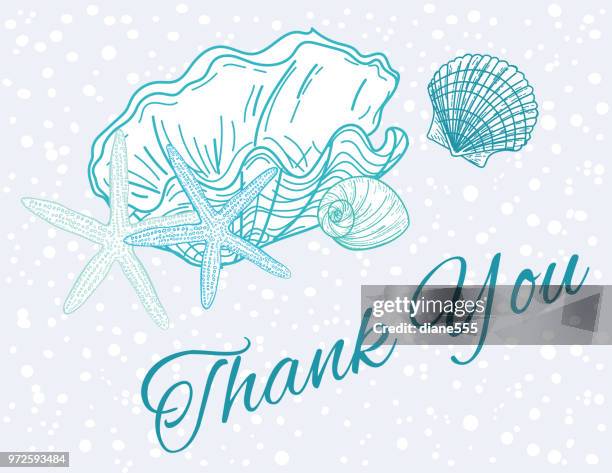 seashells background thanks you card - notecard stock illustrations