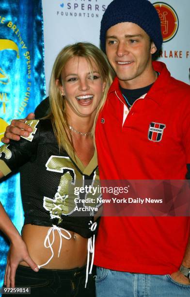 Hostess Britney Spears and host Justin Timberlake at SuperBowl Party at Planet Hollywood to raise funds for their charities.