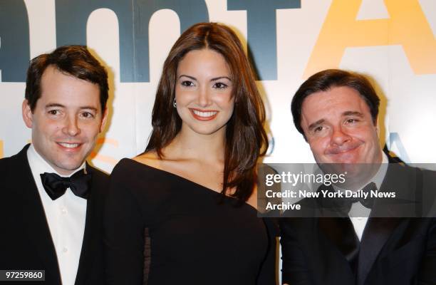 Hosts Matthew Broderick and Nathan Lane join Miss Universe Denise Quinones at amfAR's fourth annual Seasons of Hope Gala at Cipriani 42nd Street.