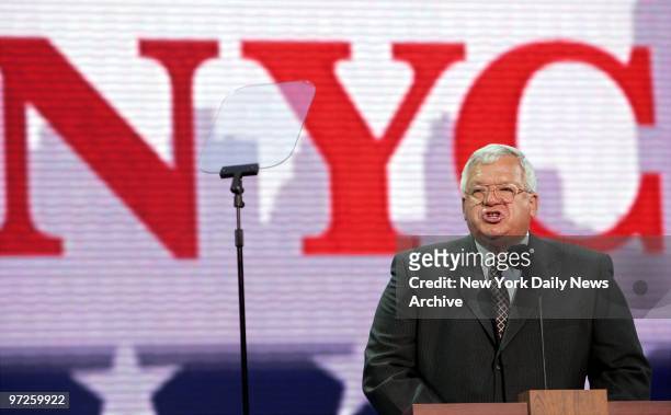 House Leader Dennis Hastert speaks on opening day of the Republican National Convention at Madison Square Garden.