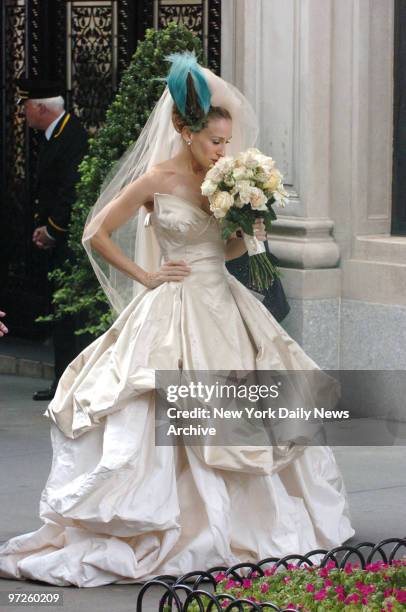 Sarah Jessica Parker in wedding dress at Filming of Sex And The City