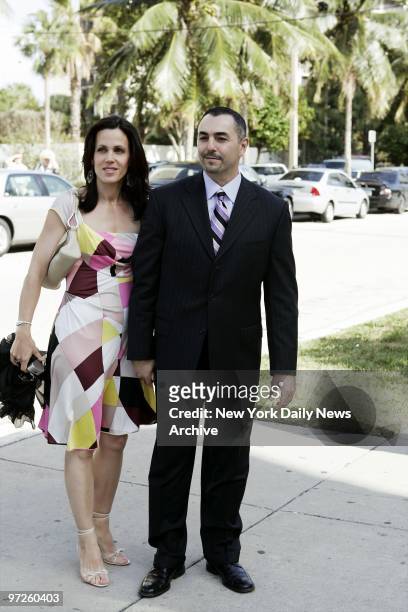Houston Astros' John Franco and wife Rose arrive at St. Jude's Catholic Church to attend the wedding of former New York Mets' teammate Mike Piazza...