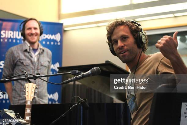 Musicians Zach Gill and Jack Johnson perform on SIRIUS XM Studio on March 1, 2010 in New York City.
