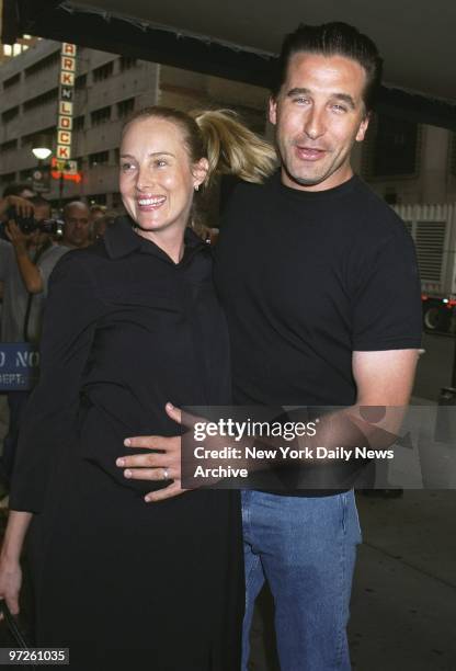 Billy Baldwin and pregnant wife Chynna Phillips arrive at Madison Square Garden to see the second of Madonna's five Drowned World Tour concerts in...