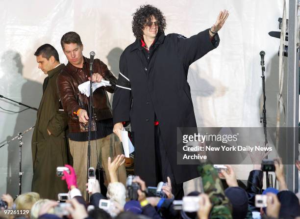 Howard Stern takes the stage during a rally for the shock jock outside his W. 56th St. Studio on the day of his last radio broadcast. Stern will be...