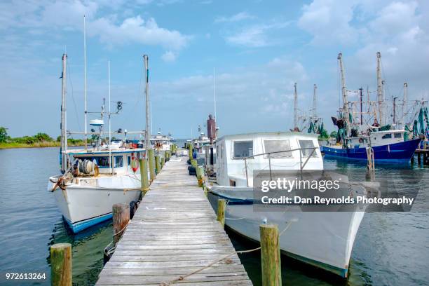 shrimp boats at dock - pensacola beach stockfoto's en -beelden