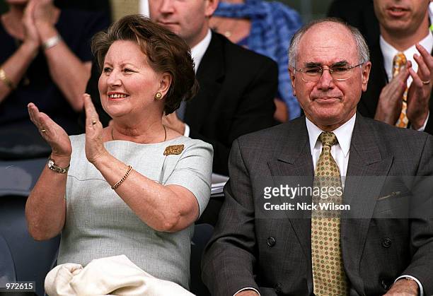 Australian Prime Minister John Howard and his wife Janette look on during the one day cricket game between the Prime Ministers X1 and the West Indies...