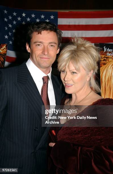 Hugh Jackman and his wife Deborra-Lee Furness are on hand at the New York premiere of the movie "Kate and Leopold" at the Clearview Beekman Theater....