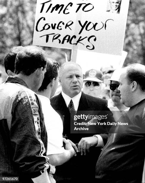 Federal Court where John Gotti will be sentenced. Gotti's lawyer Bruce Cutler talks to people outside the court house.