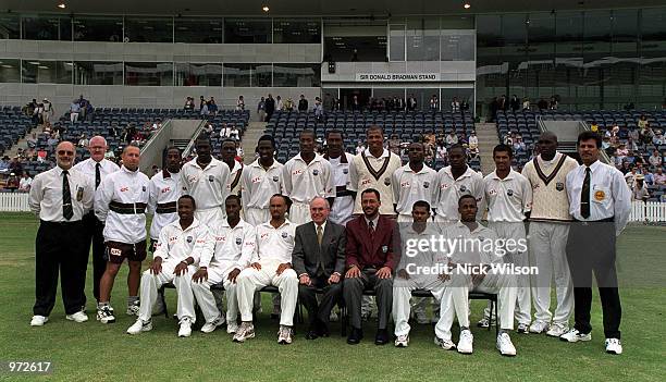 Australian Prime Minister John Howard lines up with the West Indies before the one day cricket game between the Prime Ministers X1 and the West...