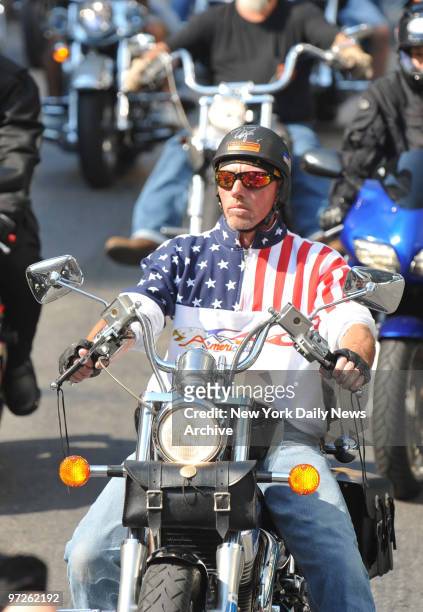 Hundreds of Motorcycles riders drive past Ground Zero as the 7th Annual Independence Ride Kicks off on Church Street in Lower Manhattan. Money raised...
