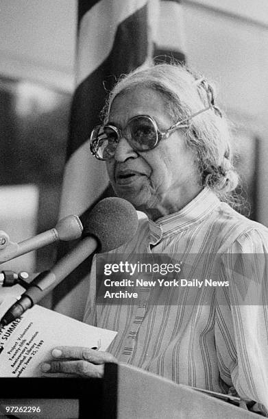 Rosa Parks, Civil Rights activist, speaking at Queens College.