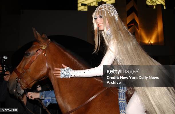 Model Heidi Klum arrives dressed as Lady Godiva on horseback at her Halloween party at Lot 61.
