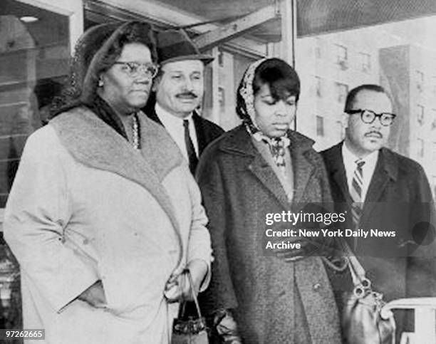 Identifying the body of Malcolm X are sister Mrs. Ella Collins, attorny Percy Sutton, wife Mrs. Betty Shabazz and undertaker Josep Hall.