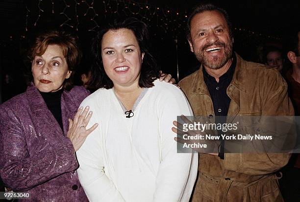Rosie O'Donnell is flanked by producers Fran and Barry Weissler at the party at the Don't Tell Mama restaurant celebrating O'Donnell 's opening night...
