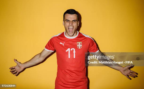 Filip Kostic of Serbia poses for a portrait during the official FIFA World Cup 2018 portrait session at on June 12, 2018 in Kaliningrad, Russia.