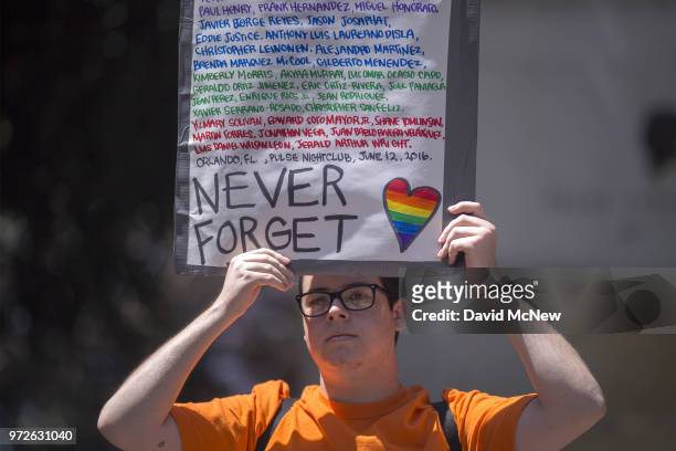 People gather on the two-year anniversary of the Pulse nightclub mass shooting to remember the victims and call for an end to gun violence on June...