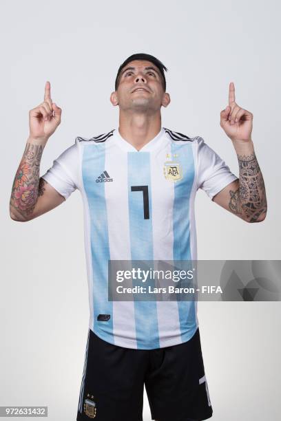 Ever Banega of Argentina poses for a portrait during the official FIFA World Cup 2018 portrait session on June 12, 2018 in Moscow, Russia.