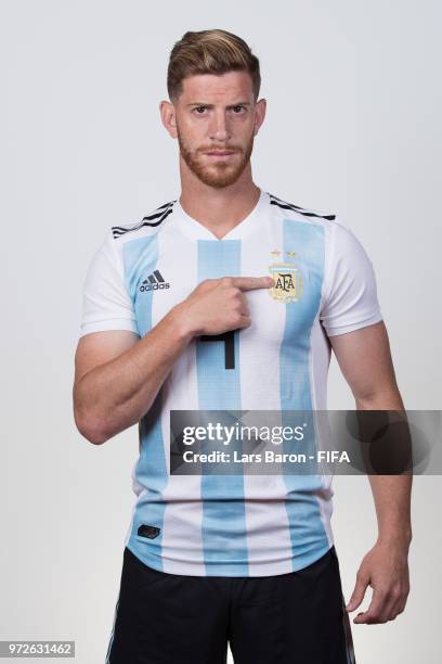 Cristian Ansaldi of Argentina poses for a portrait during the official FIFA World Cup 2018 portrait session on June 12, 2018 in Moscow, Russia.
