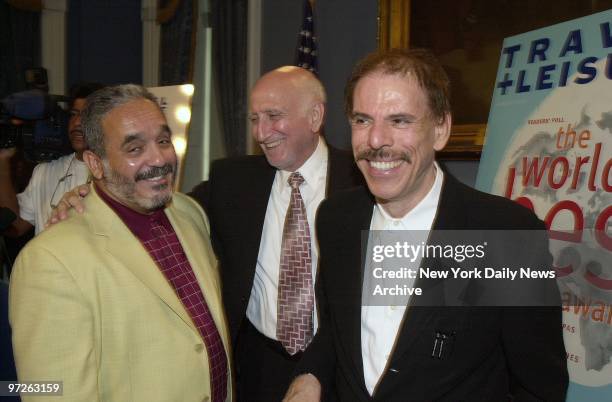 Latin-jazz trombonist Willie Colon, Dominic Chianese and artist Peter Max get together at City Hall to promote tourism. They're among 17 celebrities...