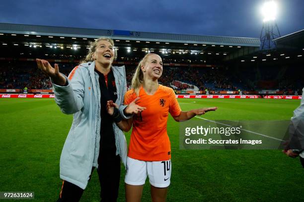 Lize Kop of Holland Women, Jackie Groenen of Holland Women celebrates the victory during the World Cup Qualifier Women match between Holland v...